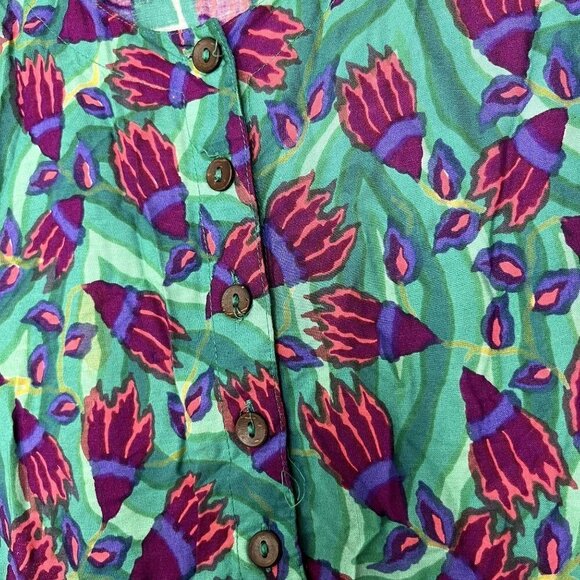 Rainbow Jo Hawaii Womens Small Floral Palm Short Sleeve Maxi Rayon Dress FLAWS - Picture 3 of 14